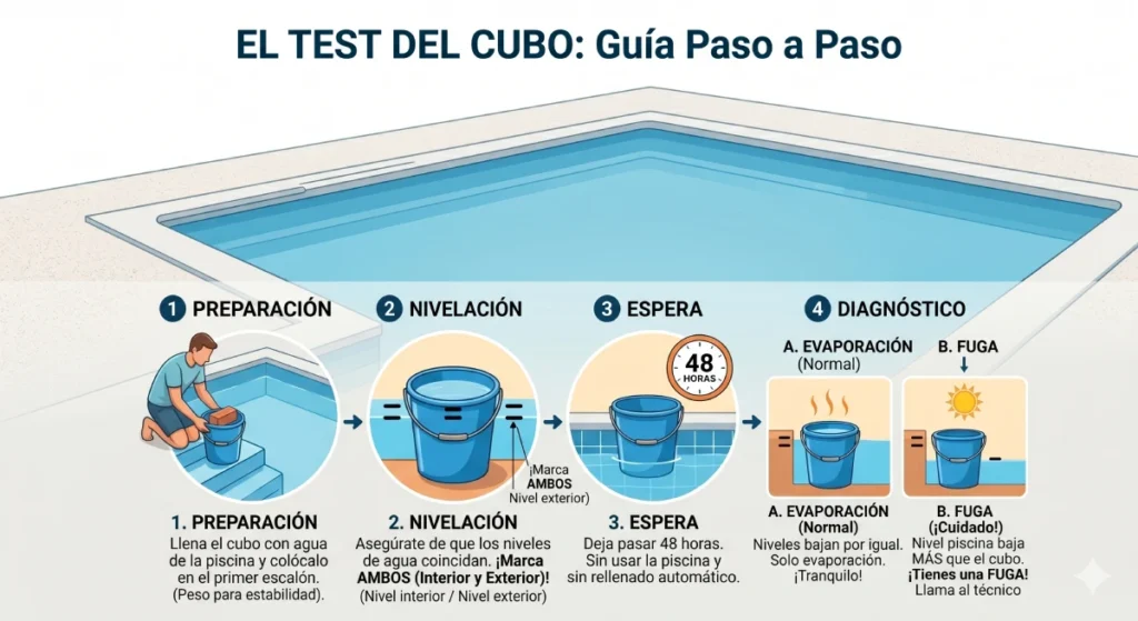Test del cubo fuga piscinas Mallorca